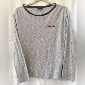 White‎ and blue striped TOPSHOP T-shirt size 8 100% cotton red garçon embroidery